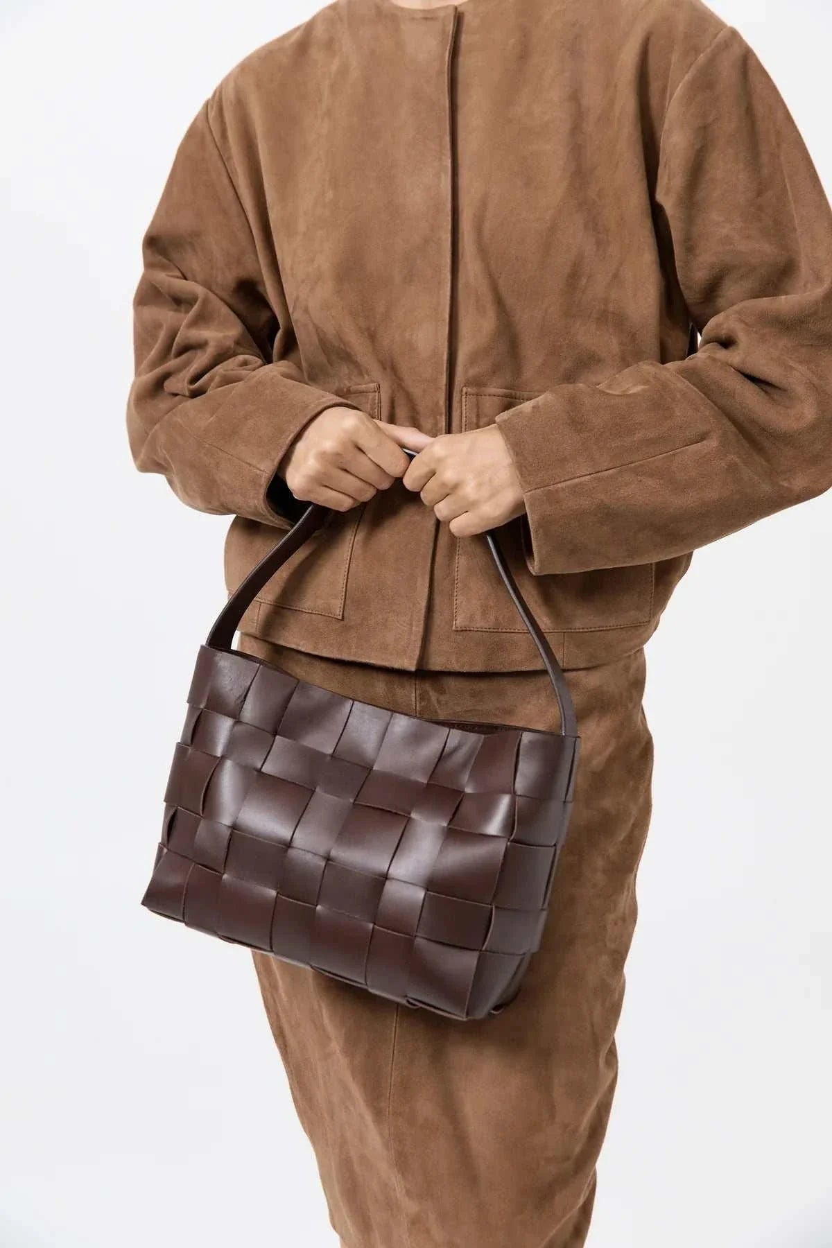 St Agni Woven Mini Tote Chocolate