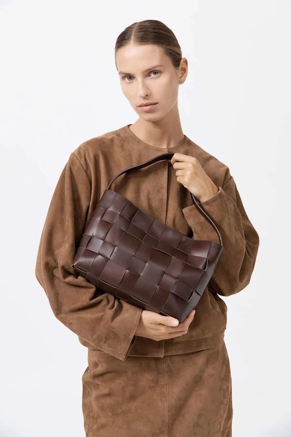 St Agni Woven Mini Tote Chocolate