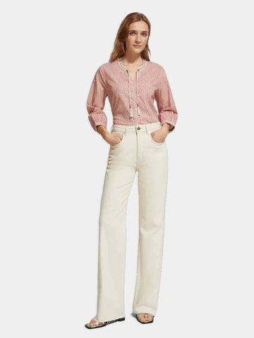 Scotch and Soda Top with Beaded Collar Coral