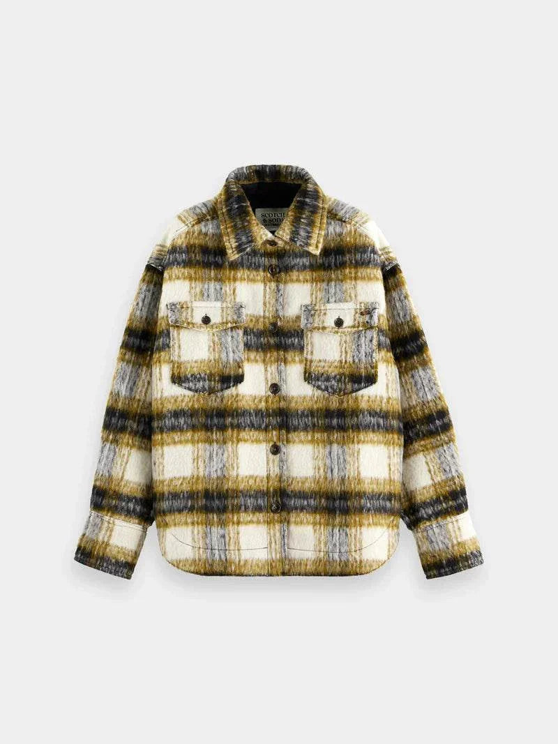 Scotch and Soda Brushed Check Wool Shirt Olive Check