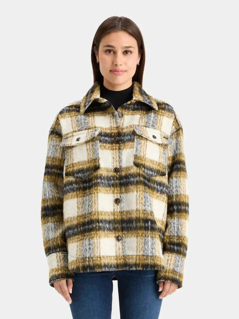 Scotch and Soda Brushed Check Wool Shirt Olive Check
