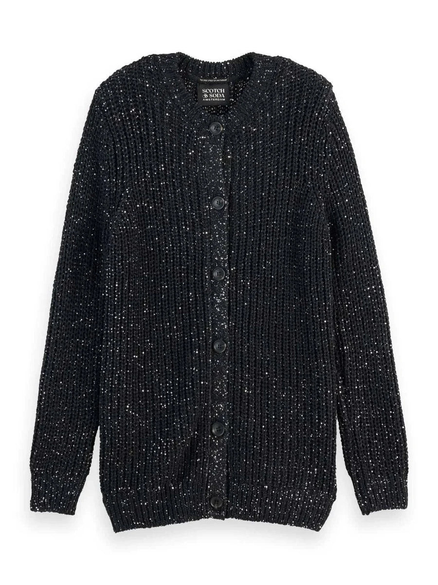 Scotch and Soda Sequin Mid Length Cardigan Evening Black