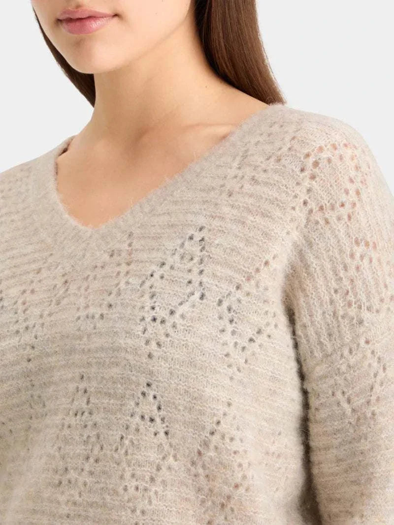 Scotch and Soda Boucle V Neck Relaxed Pullover Oatmeal Melange