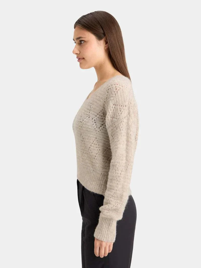 Scotch and Soda Boucle V Neck Relaxed Pullover Oatmeal Melange