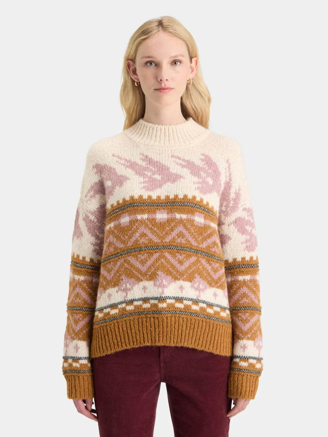 Scotch and Soda Metallic Fair Isle Pullover Tobacco