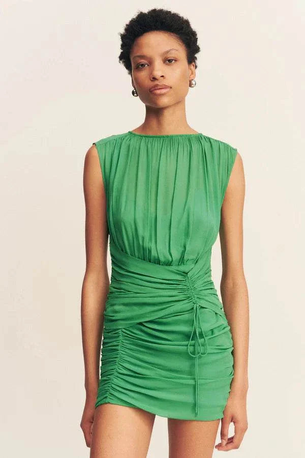 Shona Joy Panelled Gathered Mini Dress Apple Green