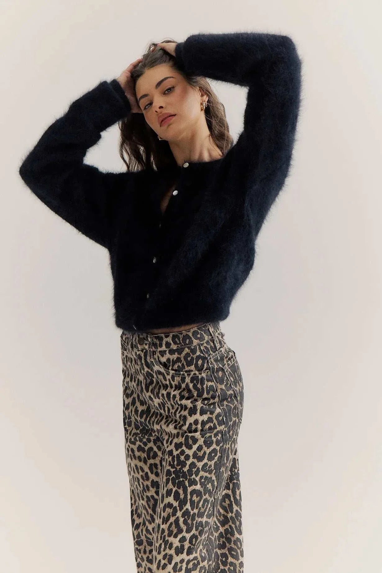 World of Nomads Frankie Cashmere Crew Neck Cardigan Black