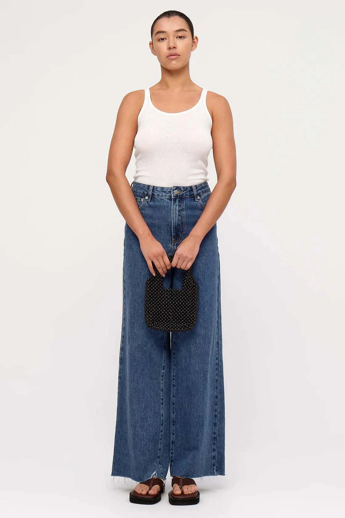 Zulu and Zephyr Small Beaded Bucket Bag Black Solid