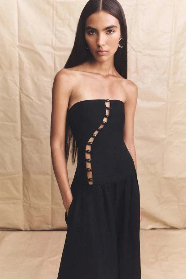 Shona Joy Effie Strapless Cut Out Maxi Dress Black