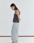 Deiji Studios Frill Placket Top Brown Blue Stripe