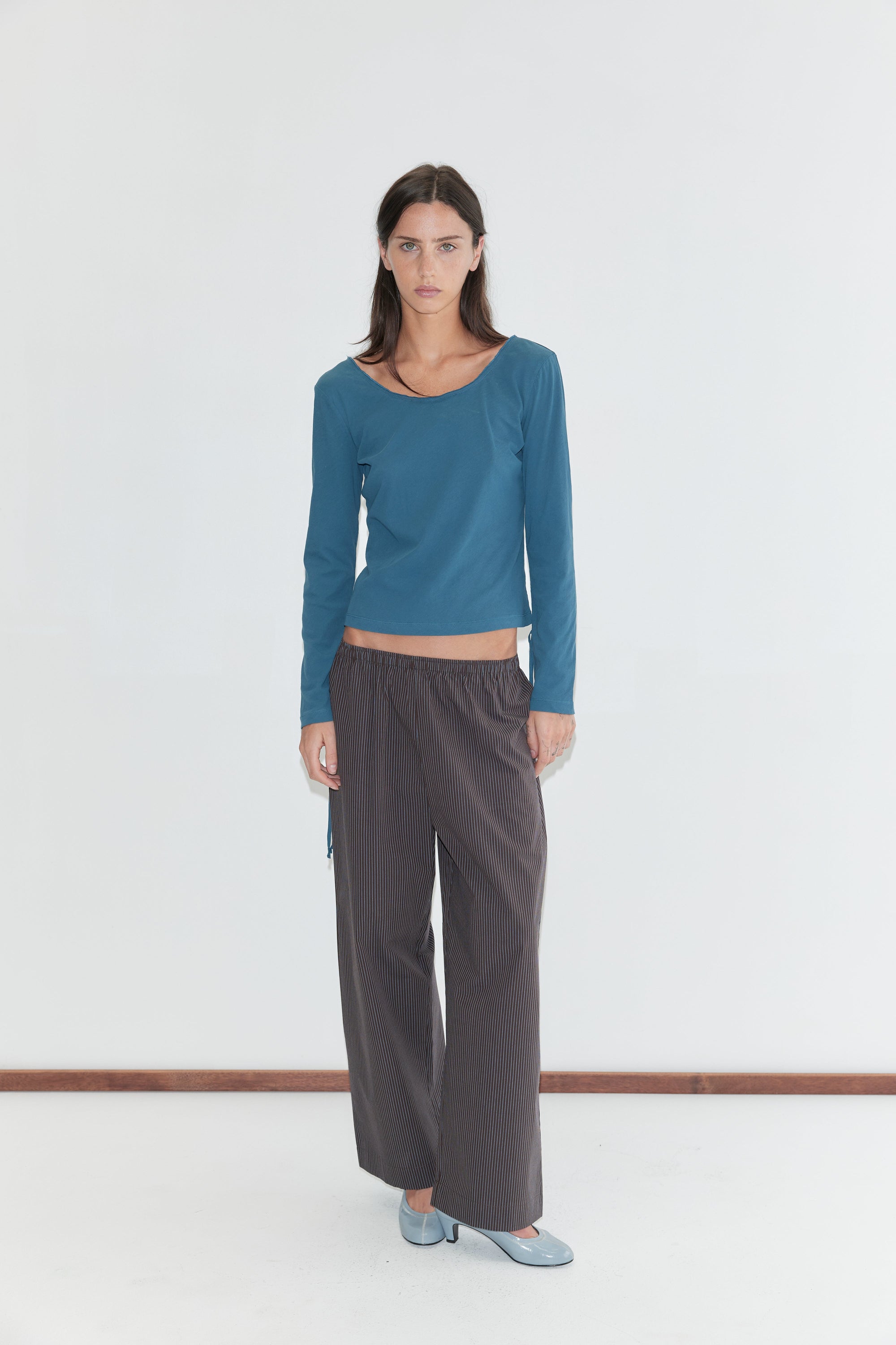 Deiji Studios Ease Trouser Brown Blue Stripe