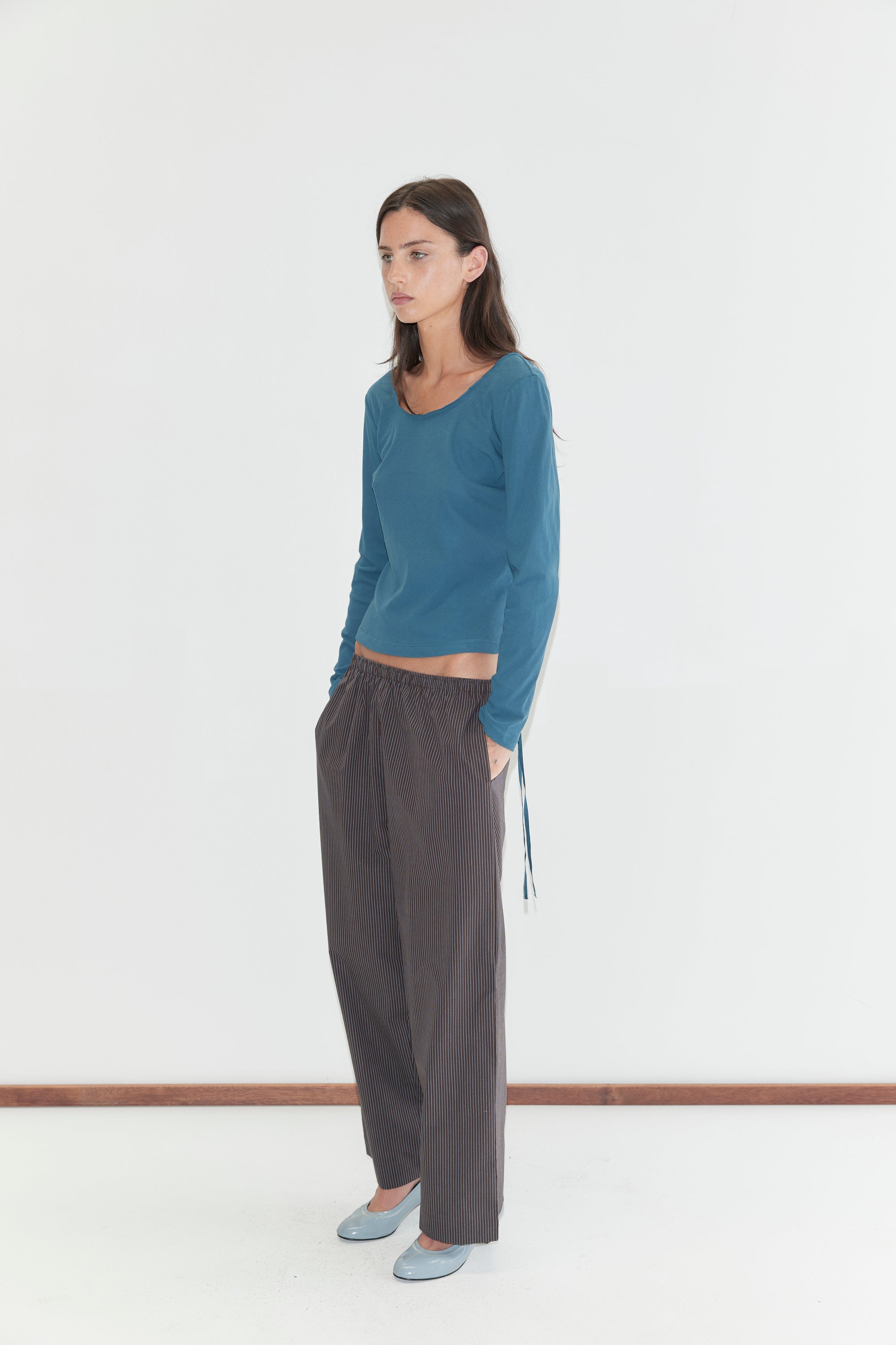 Deiji Studios Ease Trouser Brown Blue Stripe