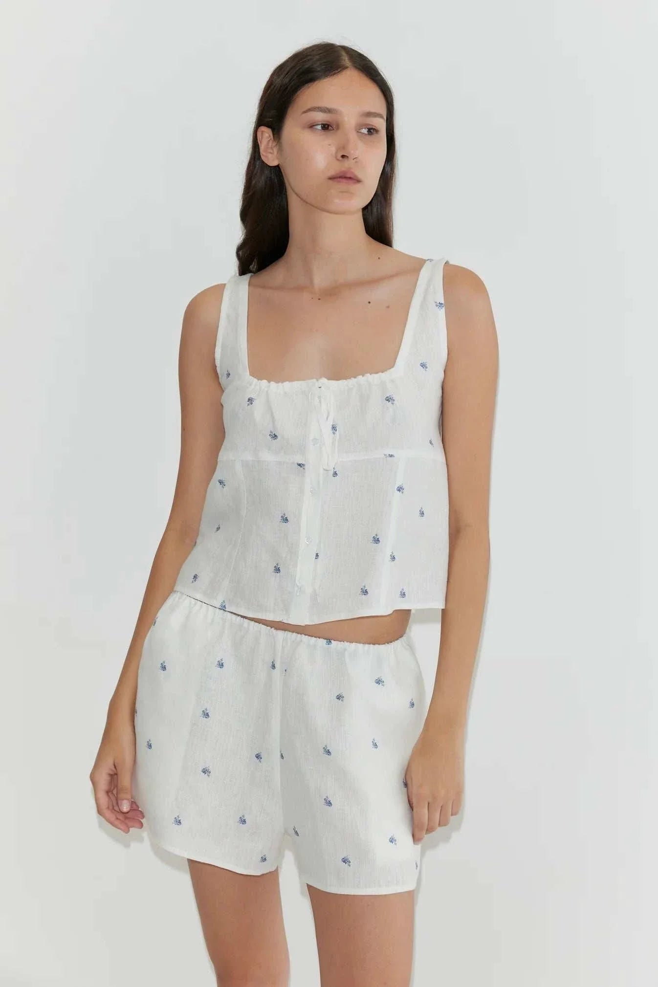 Deiji Studios Relax Short Set Floral Blue