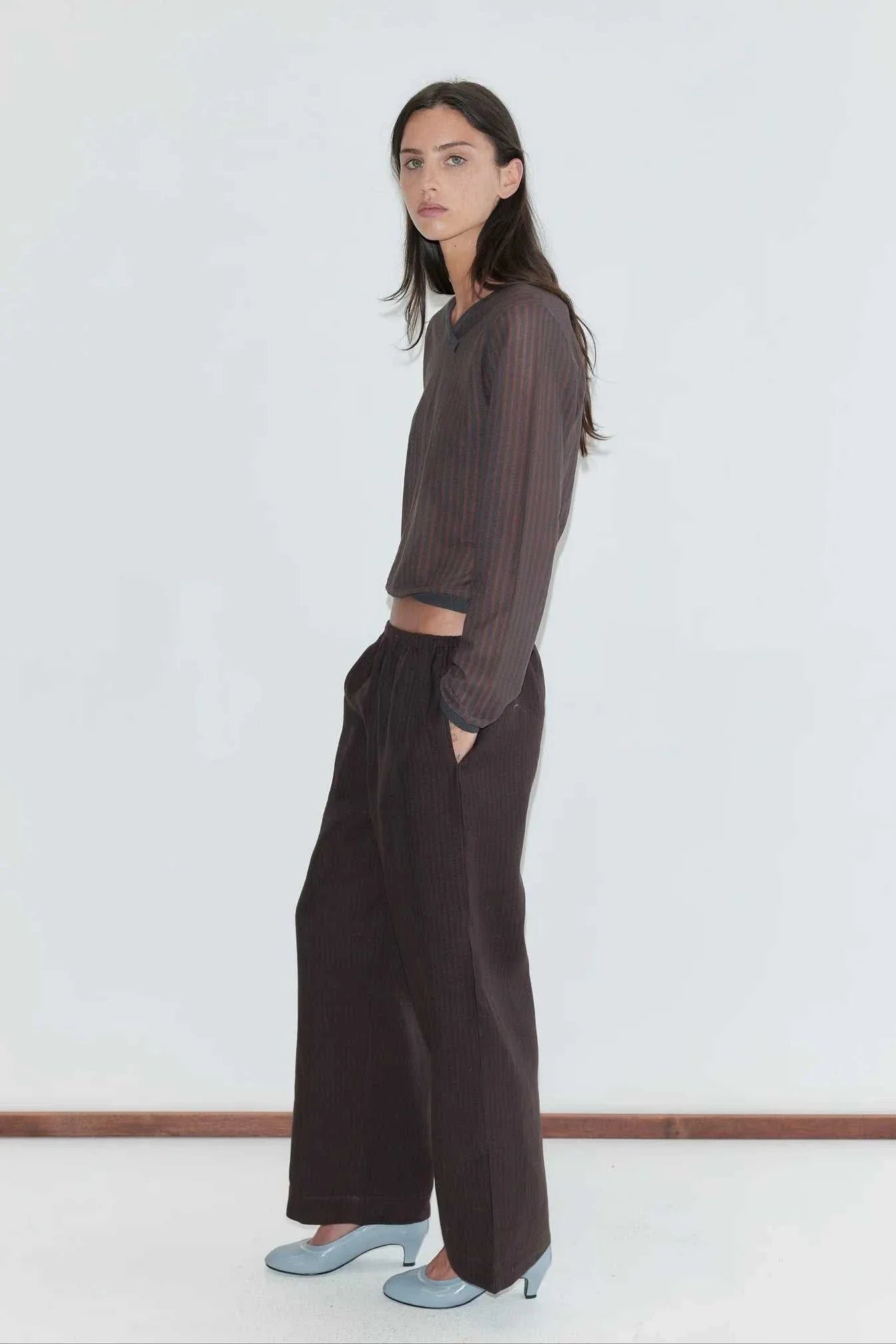 Deiji Studios Ease Trouser Brown Black Stripe
