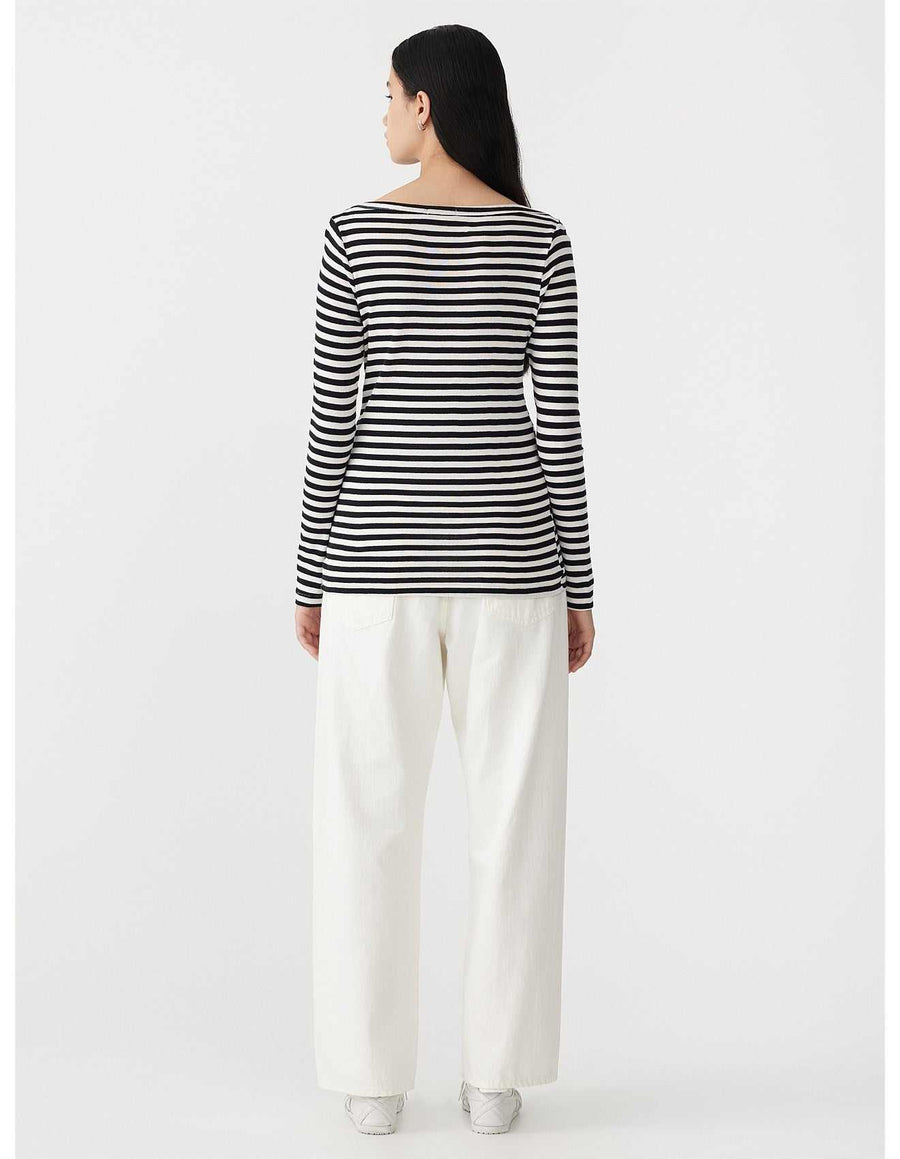 Bassike Stripe Envelope Neck Rib Top Black White