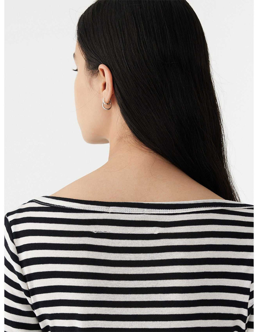 Bassike Stripe Envelope Neck Rib Top Black White
