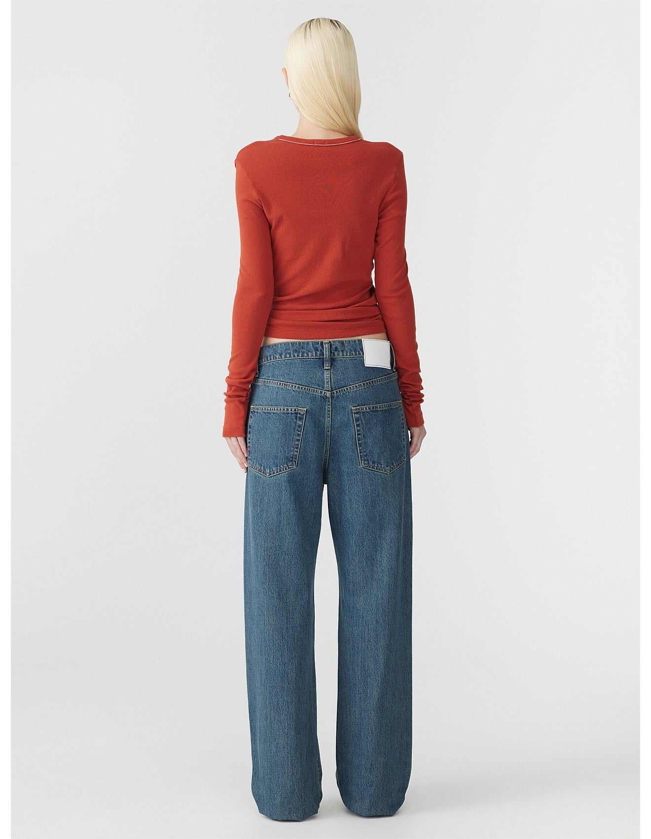 Bassike Slim Superfine Rib Long Sleeve TShirt Red Cedar