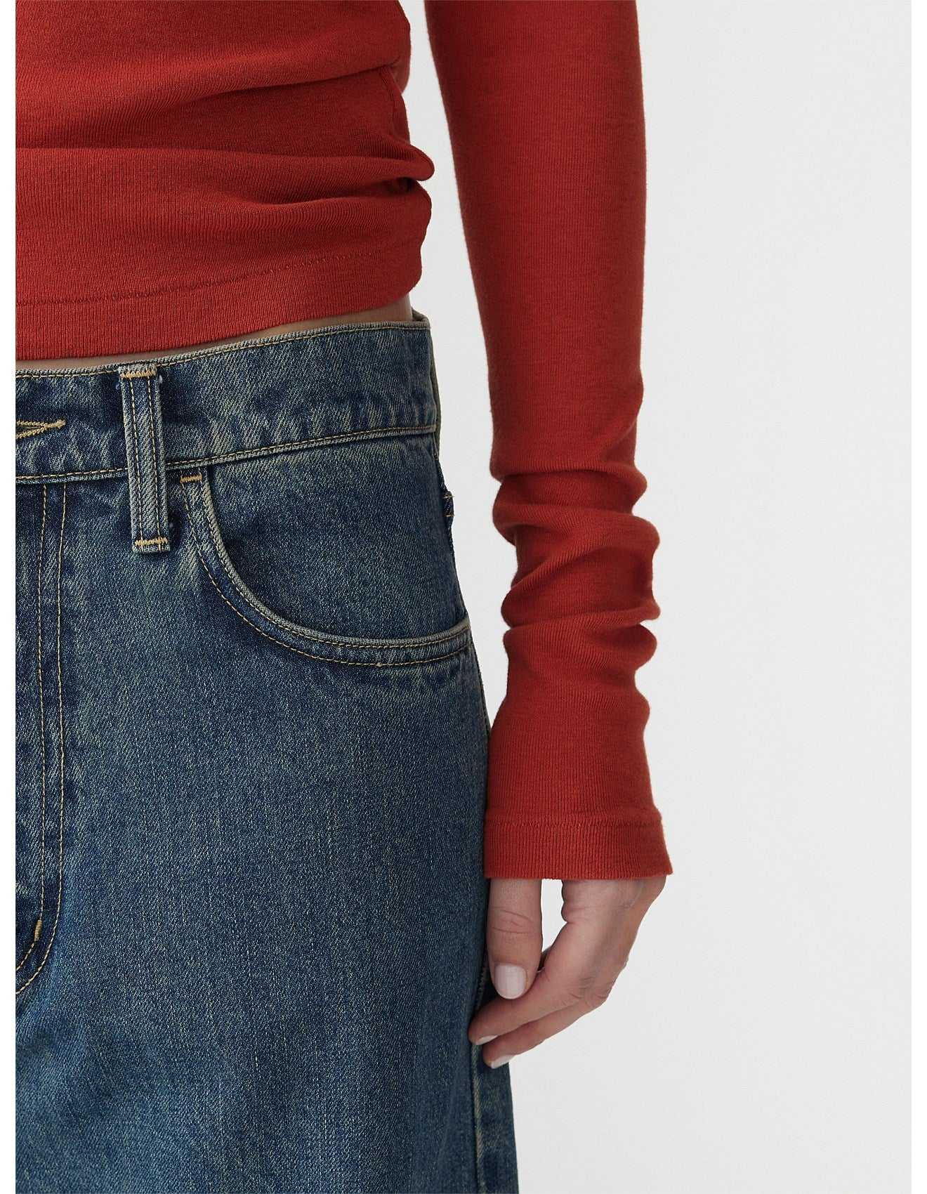 Bassike Slim Superfine Rib Long Sleeve TShirt Red Cedar