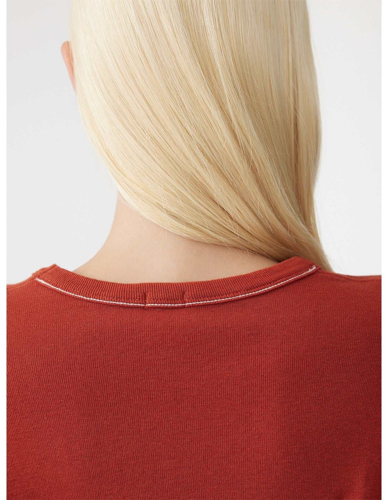 Bassike Slim Superfine Rib Long Sleeve TShirt Red Cedar