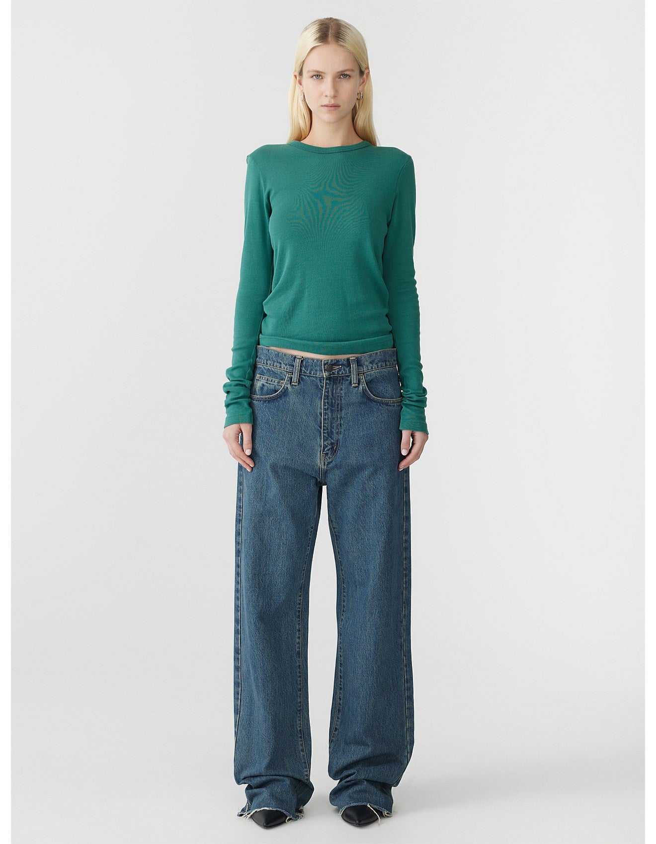 Bassike Slime Superfine Rib Long Sleeve T Shirt Pine