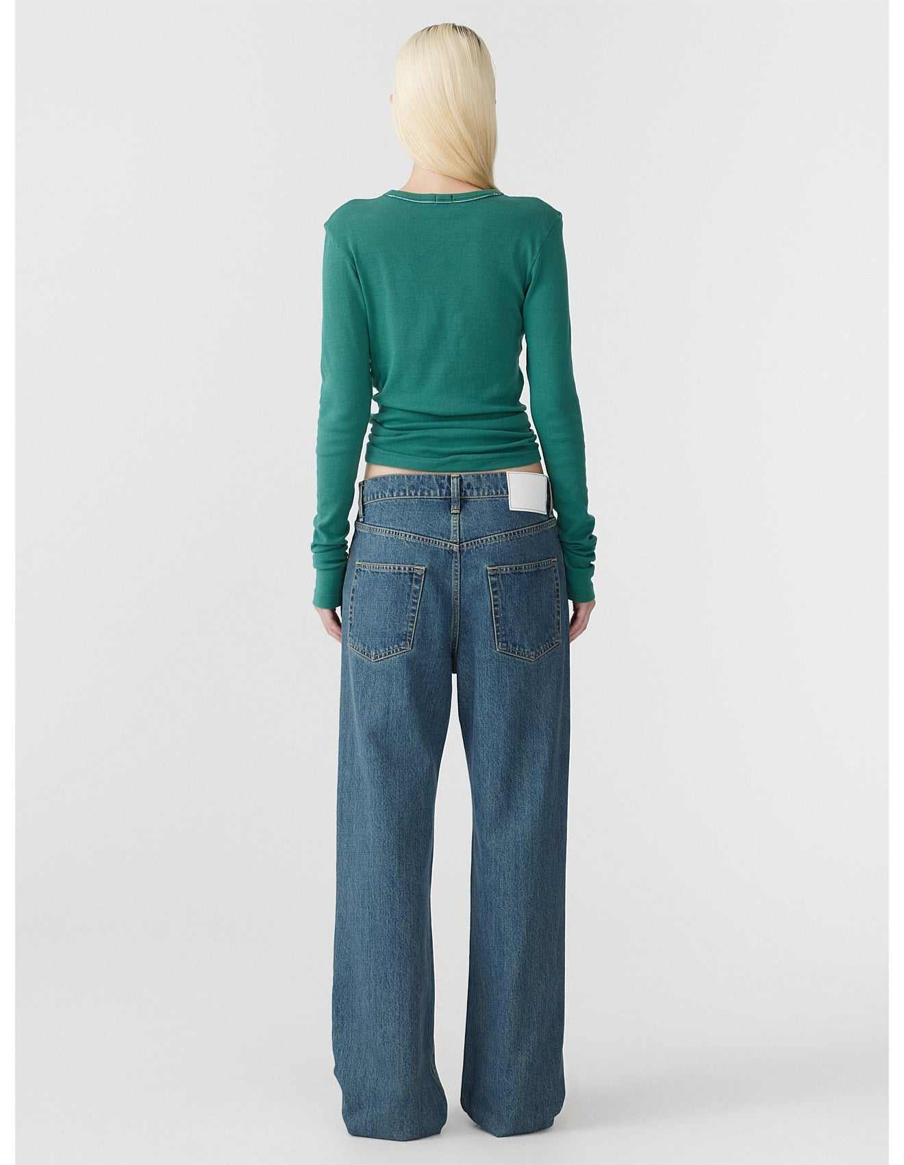 Bassike Slime Superfine Rib Long Sleeve T Shirt Pine