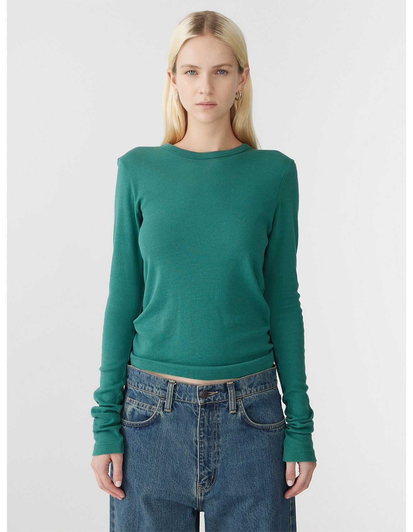 Bassike Slime Superfine Rib Long Sleeve T Shirt Pine