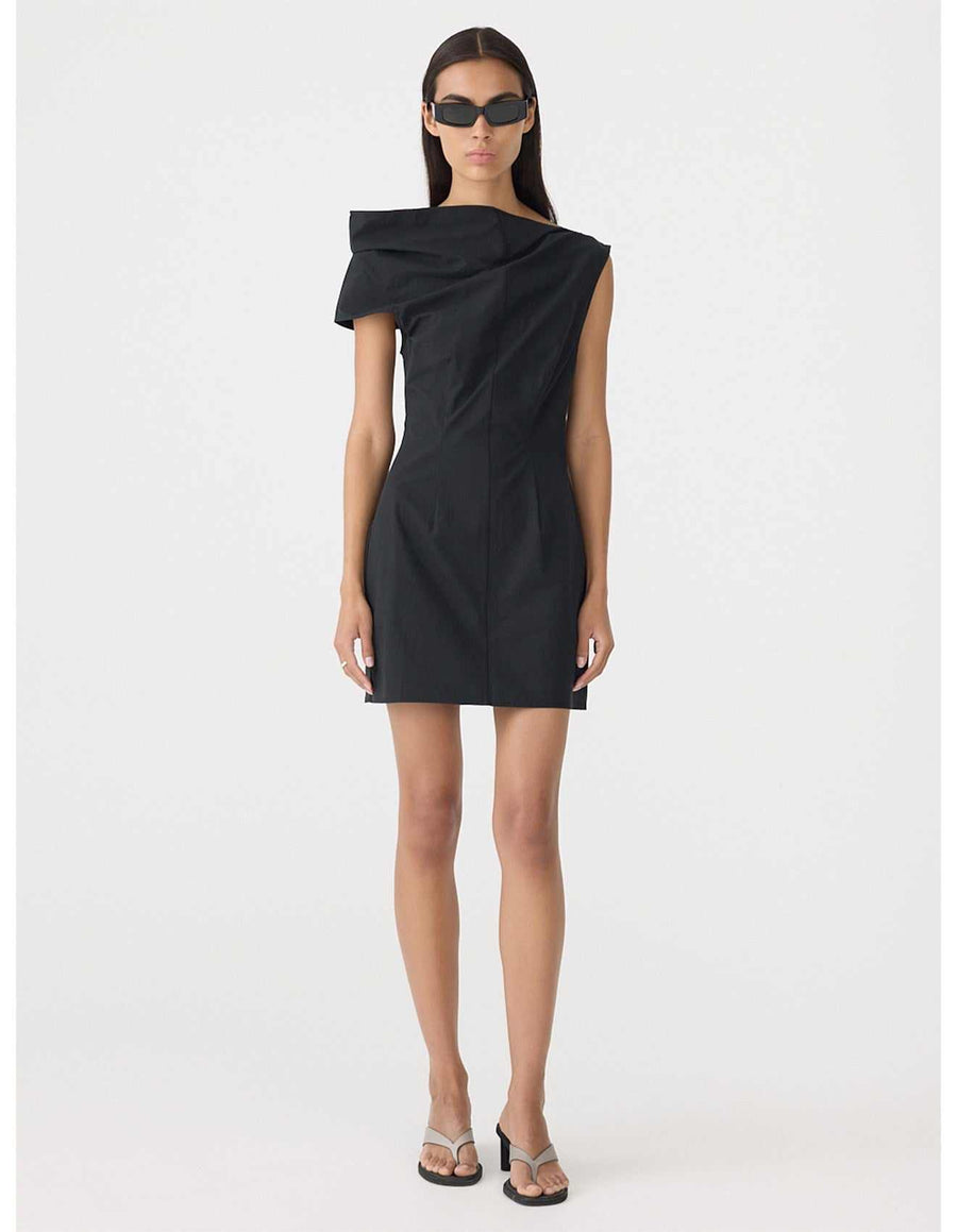 Bassike Crushed Cotton Shoulder Dress Black