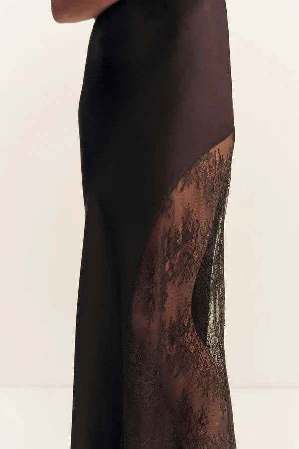 Shona Joy Allegra Cowl Lace Panelled Maxi Dress Espresso