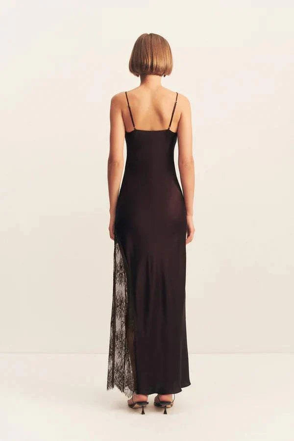 Shona Joy Allegra Cowl Lace Panelled Maxi Dress Espresso