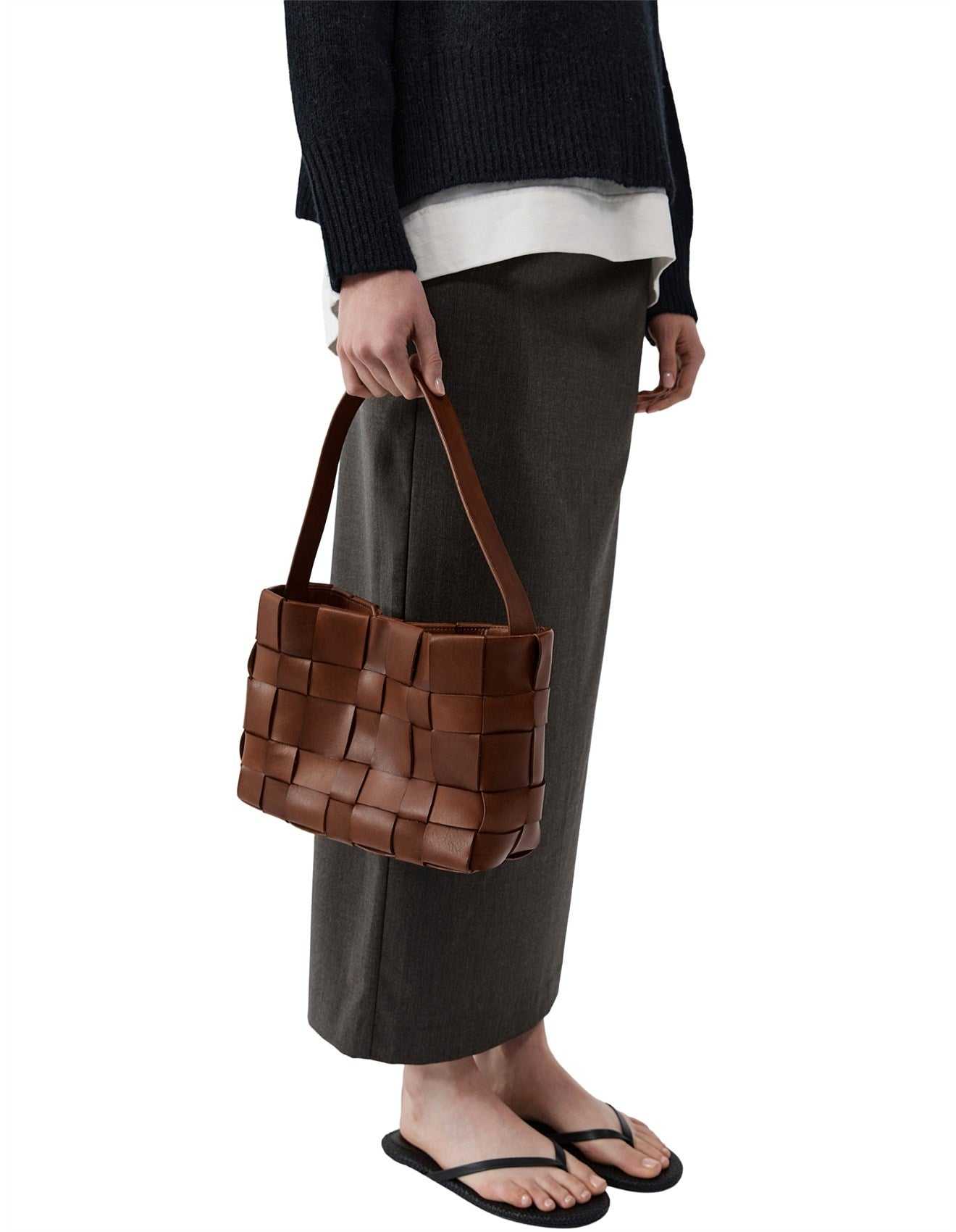 St Agni Woven Mini Tote Chestnut