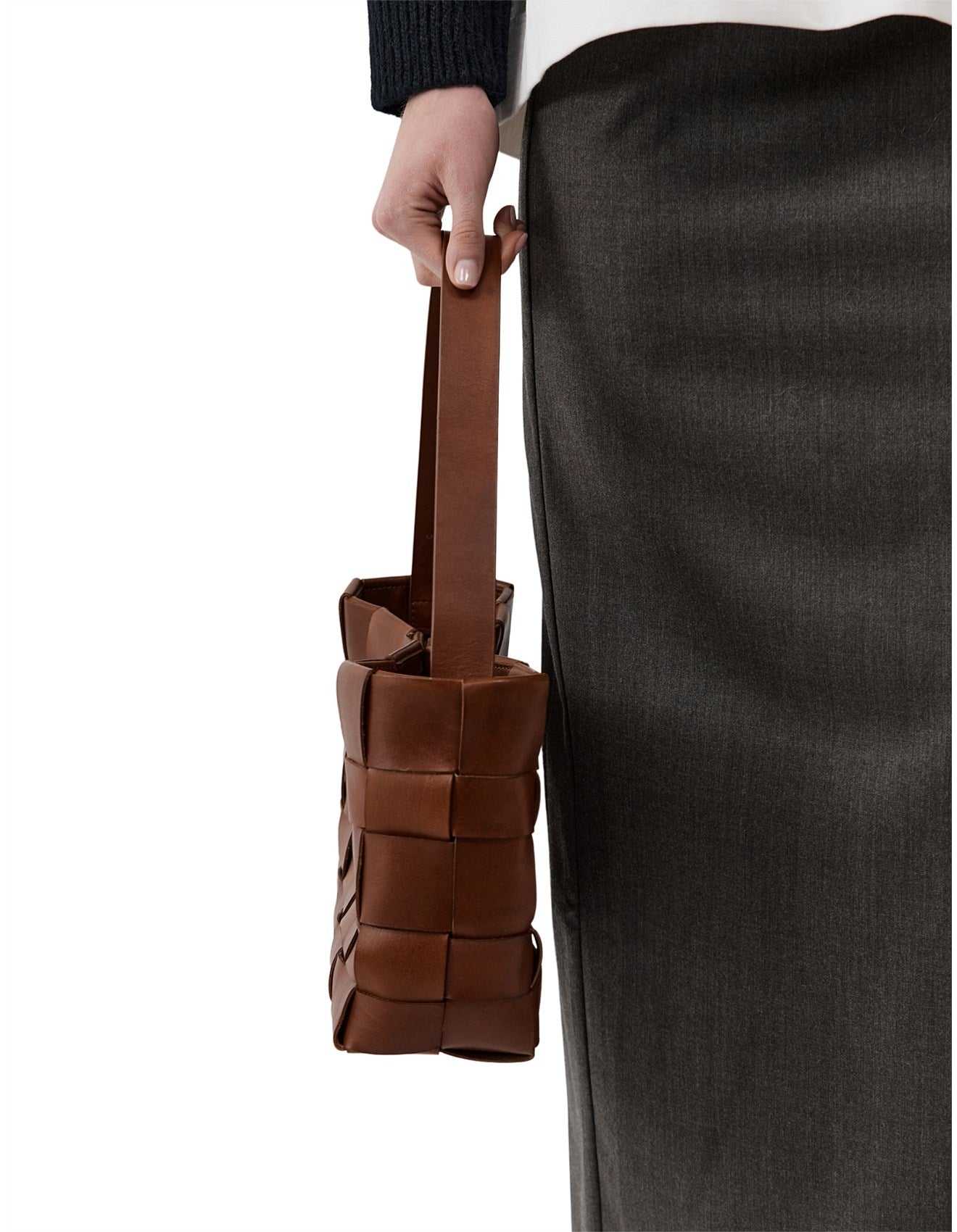 St Agni Woven Mini Tote Chestnut