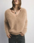 World Of Nomads Olivia Cashmere V Neck Sweater Latte