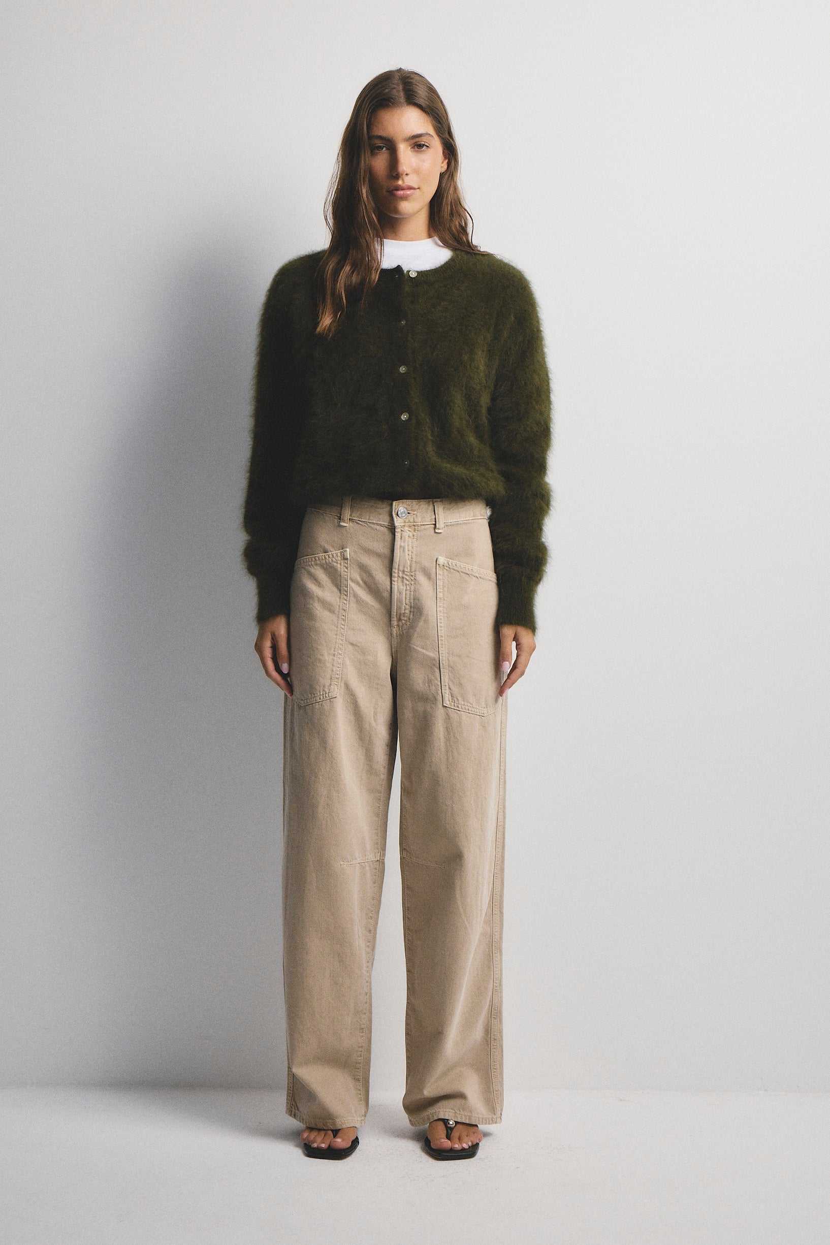 World Of Nomads Frankie Cashmere Crew Neck Cardigan Moss