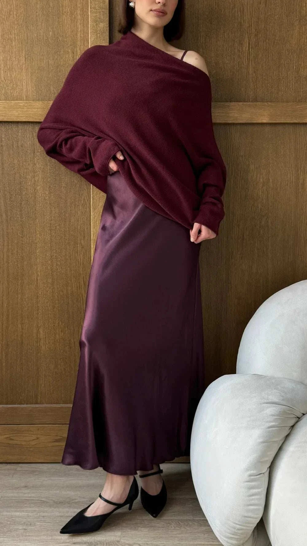 Charli Natalie Asymmetrical Sweater Burgundy One Size