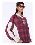 Ena Pelly Josie Long Sleeve Polo Burgundy Check
