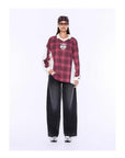 Ena Pelly Josie Long Sleeve Polo Burgundy Check