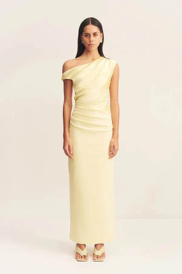 Shona Joy Dillion Contrast Draped Dress Yellow Sorbet 