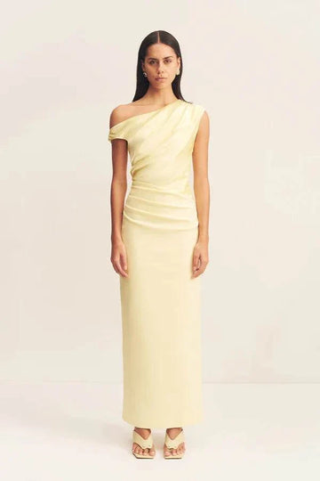Shona Joy Dillion Contrast Draped Dress Yellow Sorbet 