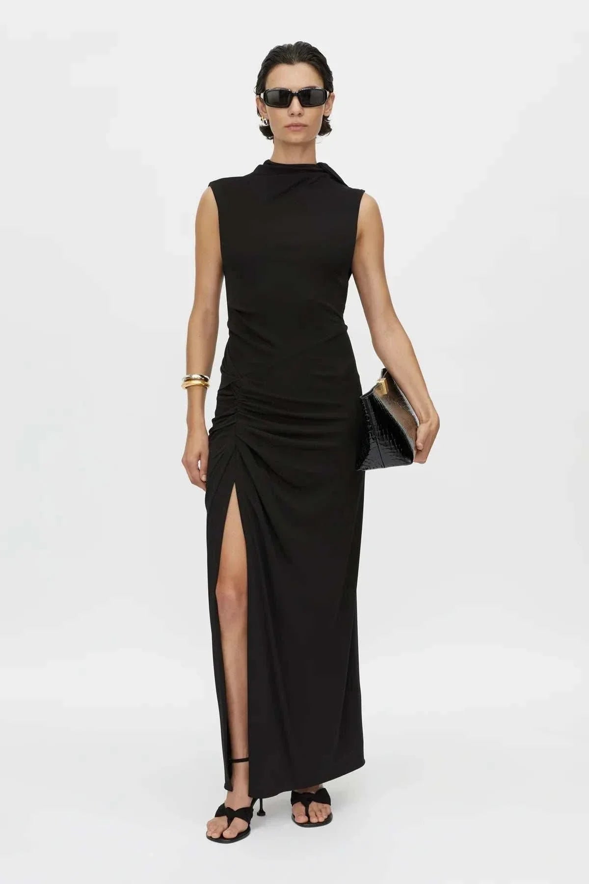 Camilla and Marc Draped Sleeve Dress Black
