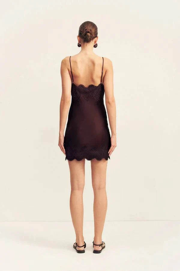 Shona Joy Simona Lace Slip Mini Dress Espresso
