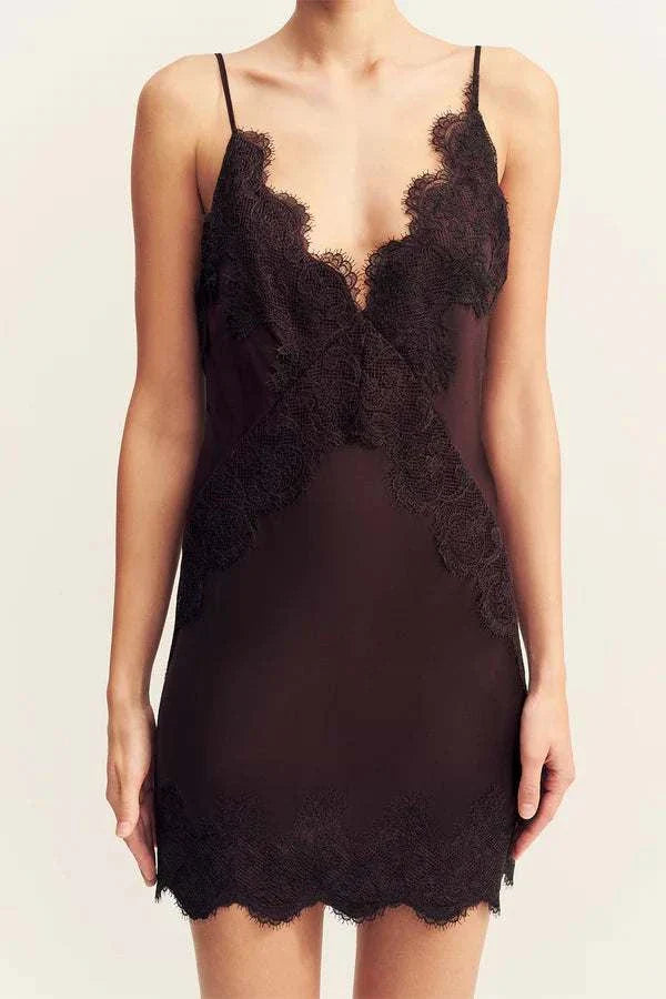 Shona Joy Simona Lace Slip Mini Dress Espresso