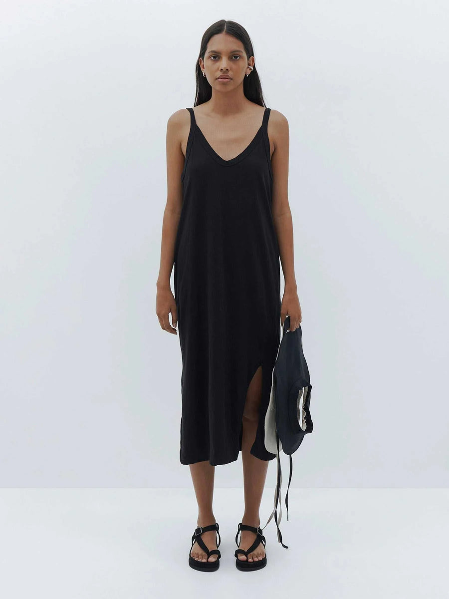 Bassike V Neck Jersey Slip Dress Black