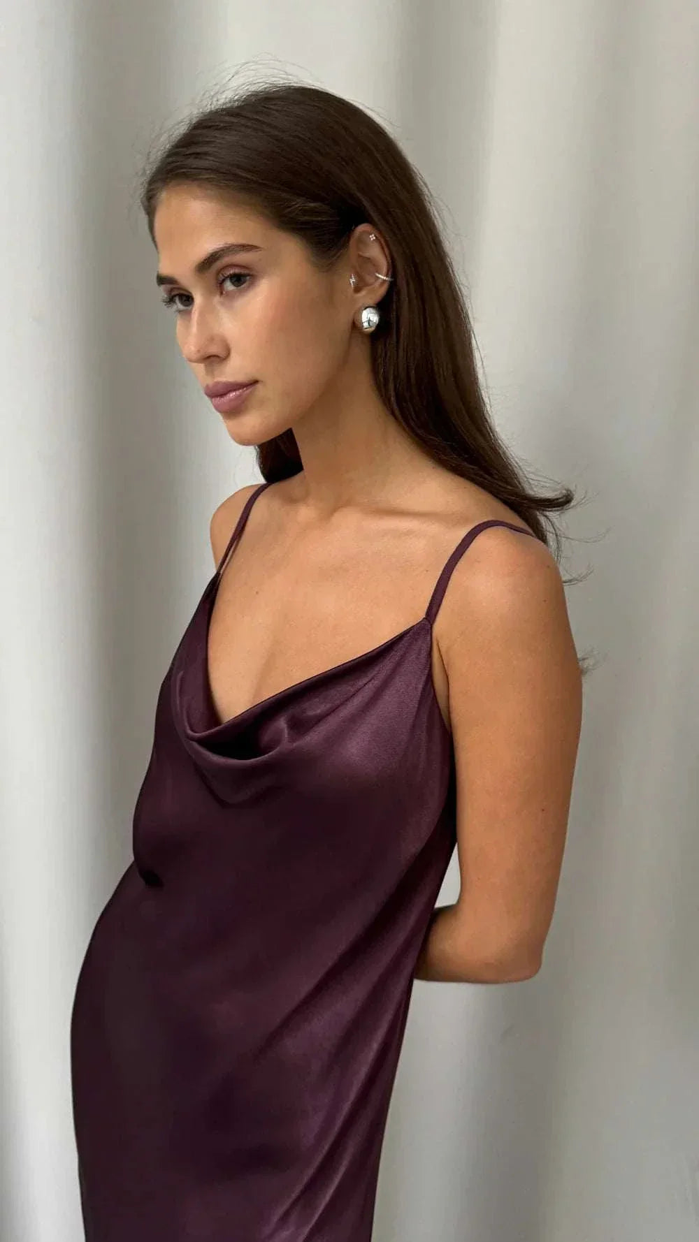 Charli Alena Satin Dress Burgundy One Size