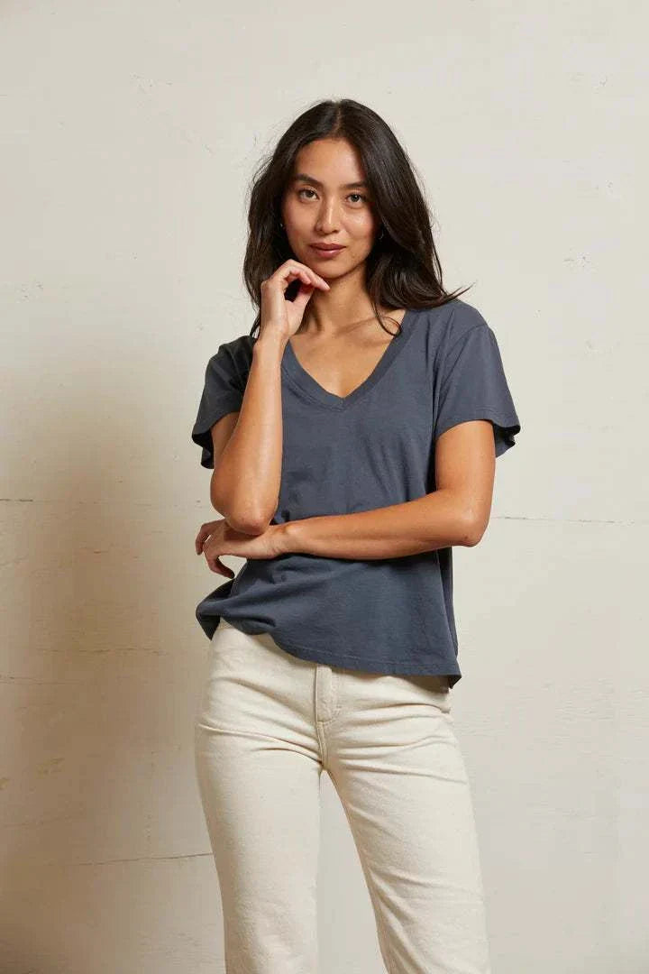 Perfectwhitetee Hendrix Cotton Short Sleeve Boxy V Neck Tee Night