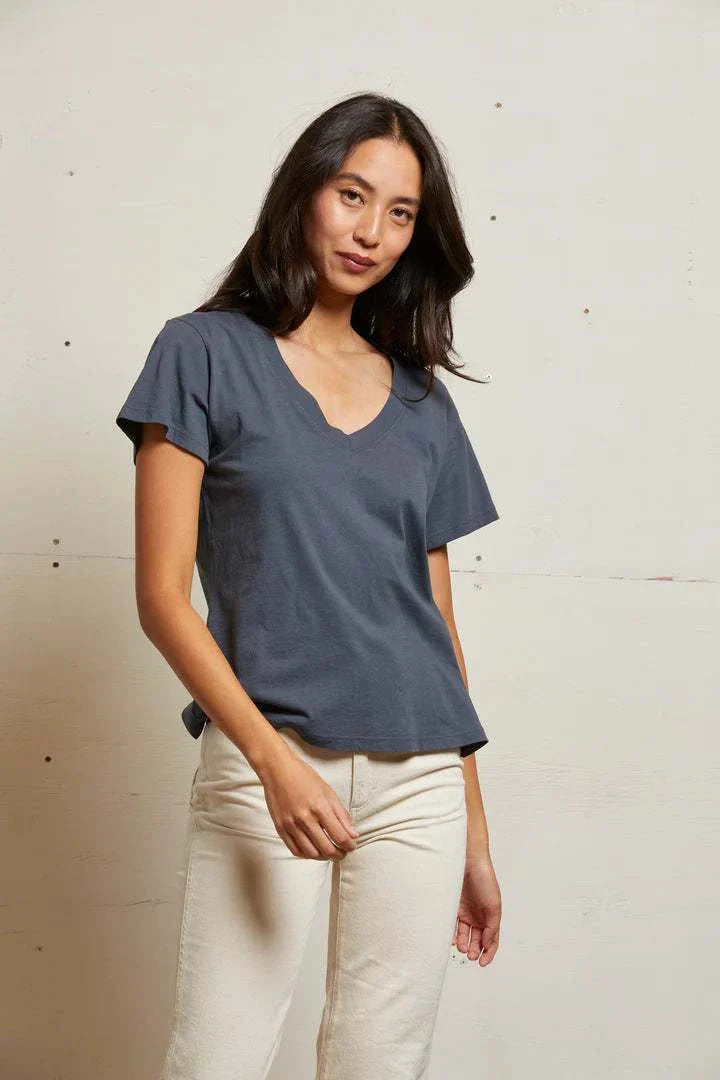 Perfectwhitetee Hendrix Cotton Short Sleeve Boxy V Neck Tee Night