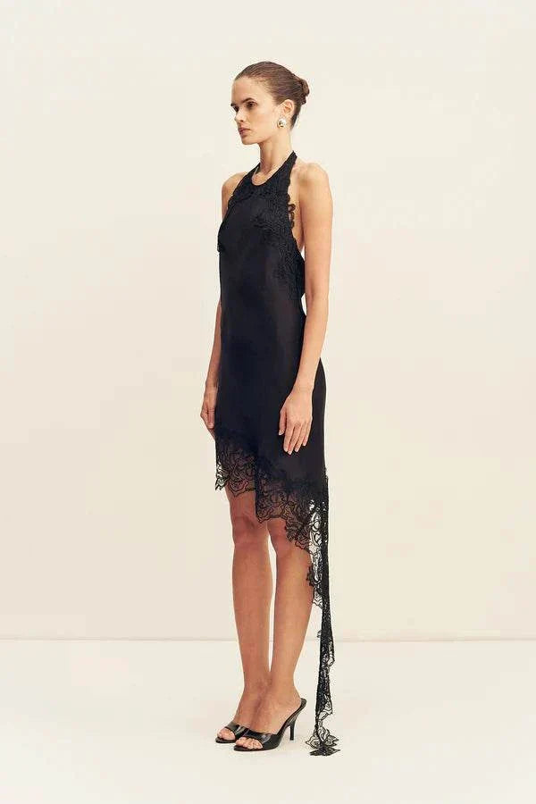 Shona Joy Eniko Lace Open Back Mini Dress Black