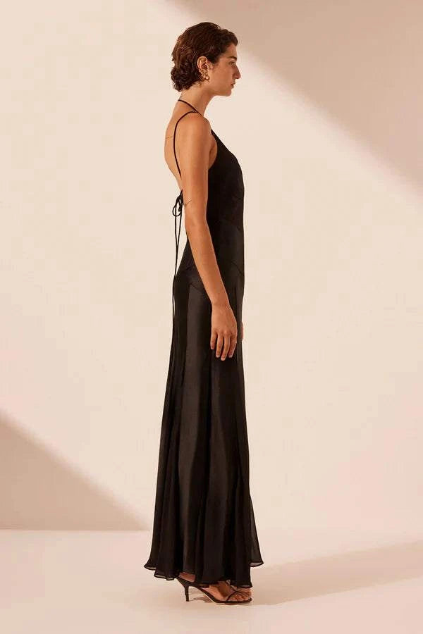 Shona Joy Moraya Plunged Godet Maxi Dress Black