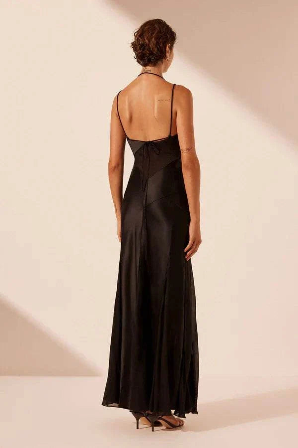 Shona Joy Moraya Plunged Godet Maxi Dress Black
