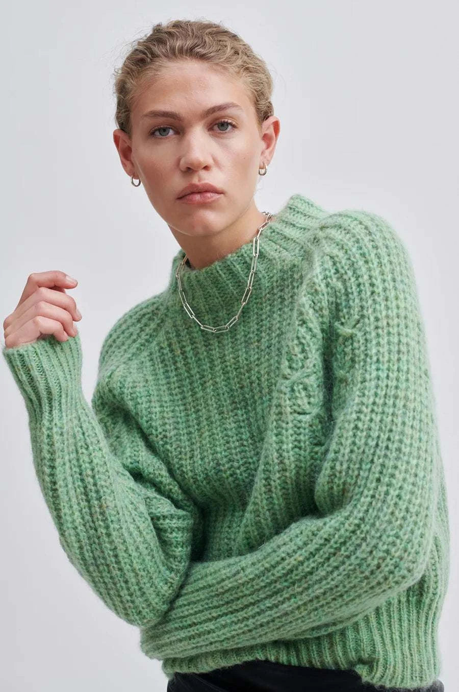 Second Female Kalliha Knit O-Neck Pistachio Green
