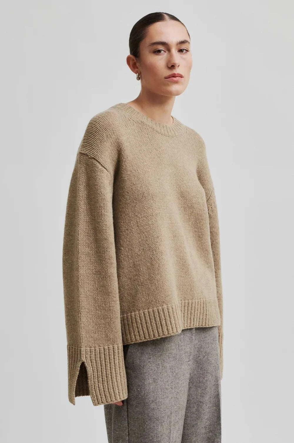 Second Female Cler Knit O-Neck Laurel Oak
